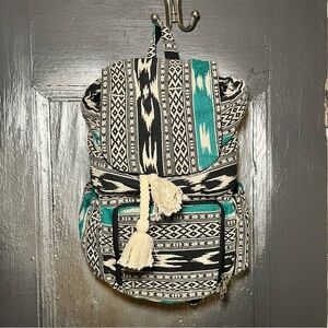 Patterned Black and Teal Camera Backpack